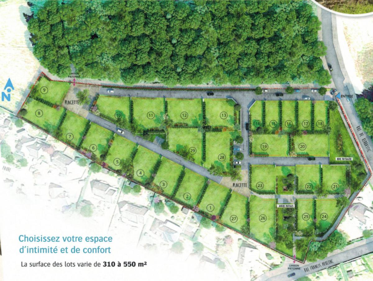 Terrain constructible 370m2 exclu cadre privé